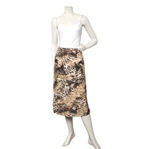 Vintage Harmony Midi Skirt Tiger Print Lightweight Drawstring Elastic Waist